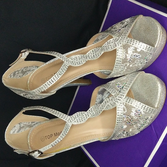 TOP moda bridal heels Silver with sequins - Picture 3 of 10